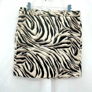 Loft Women’s Zebra Skirt 14P Black White Lined Back Zipper Closure Slit